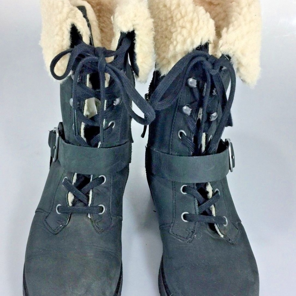 Koolaburra Black Leather Boots Shearling Womens 6 - Picture 2 of 8